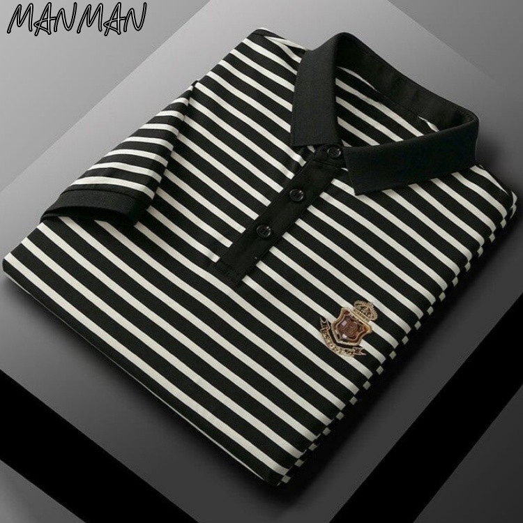 MANMAN เสื้อโปโลผู้ชาย เสื้อคอปก ธุรกิจ ลำลอง สีผสม ลายทาง