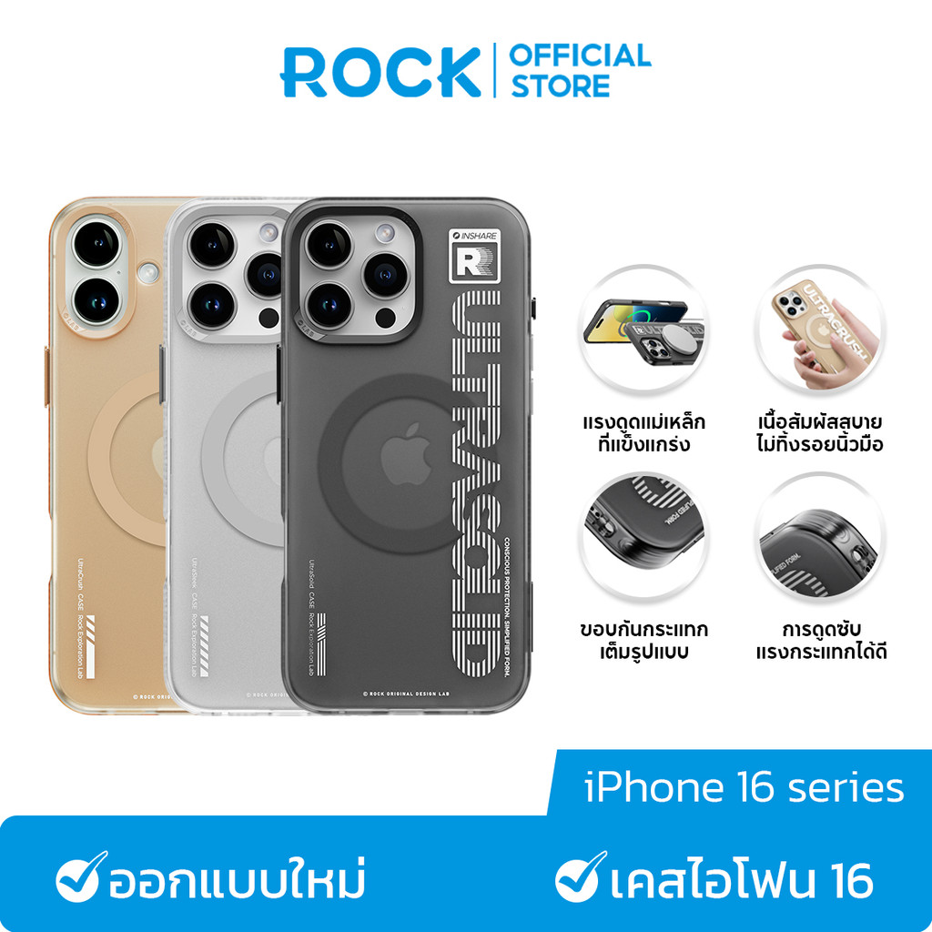ROCK เคส Magsafe เคสไอโฟน For iPhone 16 Pro Max / 16 pro/ 16plus/16 Case กันกระเเทก กันเลนส์ 3D Gradient