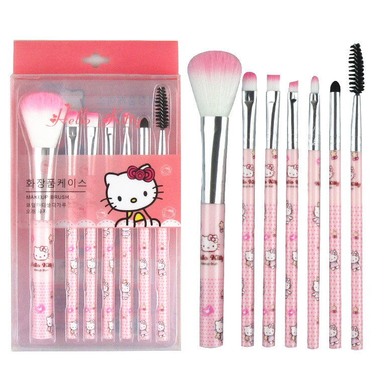 ชุดแปรงแต่งหน้า สวัสดี คิตตี้ แปรงเครื่องสําอางสีชมพูรวมรองพื้น & แปรงทาปากออกแบบตัวการ์ตูนกล่องของขวัญเหมาะสําหรับผู้ที่ชื่นชอบแต่งหน้าและแฟนคิตตี้