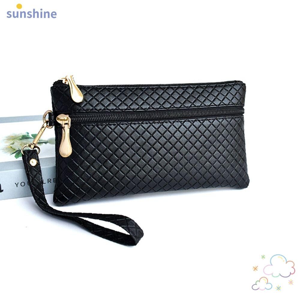 Ssunshine กระเป๋าสตางค์ใบยาวผู้หญิง,คลัทช์คล้องมือแบบยาวซิปคู่,กระเป๋าใส่เหรียญหนัง PU ความจุขนาดใหญ่มัลติฟังก์ชั่น Lady