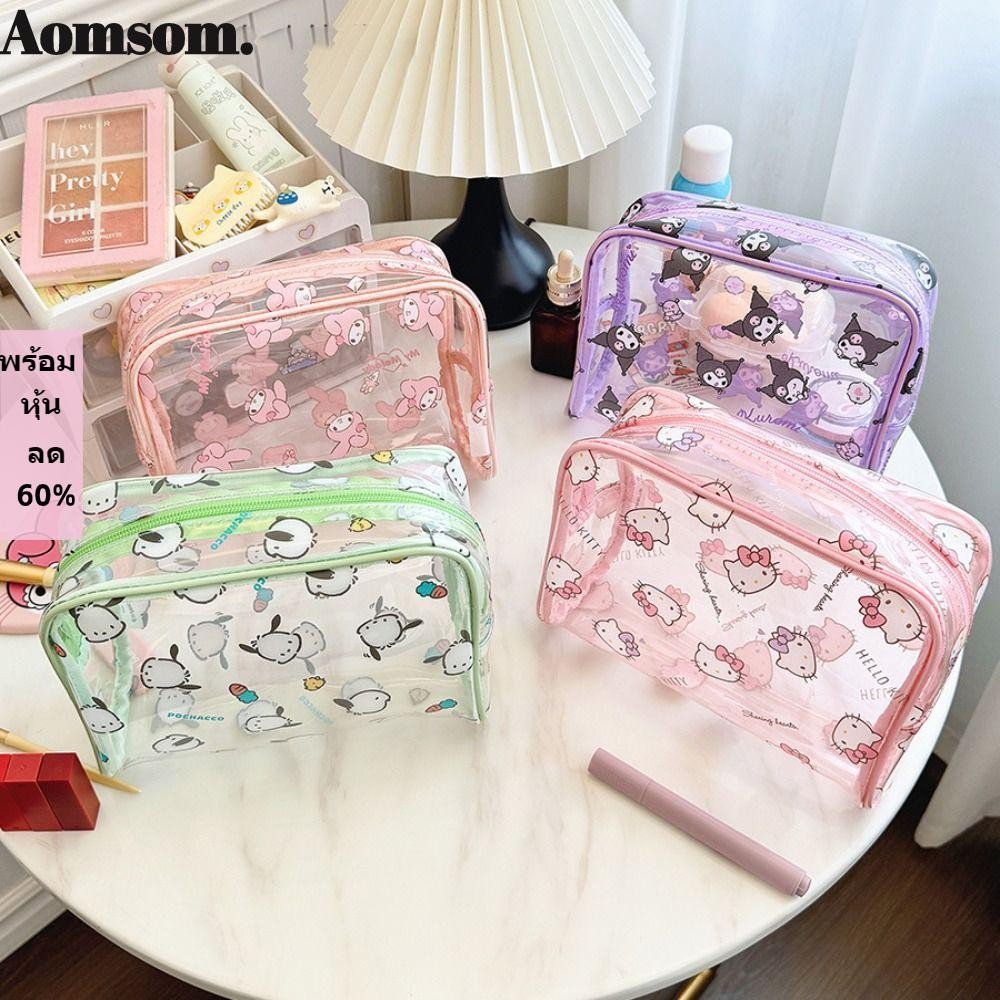 Aomsom กระเป๋าเก็บของสําหรับเดินทาง, PVC การ์ตูน Sanrio กระเป๋าแต่งหน้า, ความจุสูงแบบพกพา Kawaii Girls กระเป๋าเครื่องสําอาง