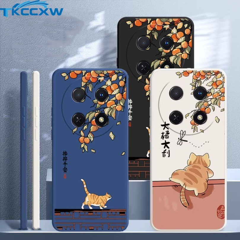 สําหรับ Huawei Nova 12i 10 11 12 Pro Nova 8 9 10 SE Nova 12 Lite เคสโทรศัพท์น่ารักการ์ตูนแมวสีส้มซิลิโคนขอบสี่เหลี่ยมปกอ่อน