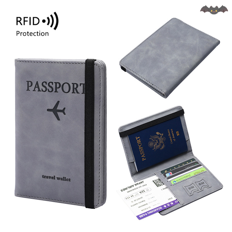 [PE] ผู้หญิงผู้ชาย RFID Vintage Business Passport Covers Holder Multi-Function ID Bank Card PU Leather Wallet Case Travel Accessories TH