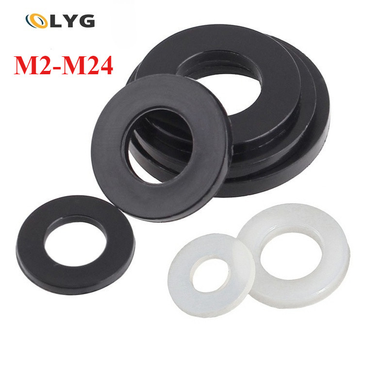 M2-M24 ขาว ดำ แหวนอีแปะ ไนลอน พลาสติก แหวนรอง น็อตสกรู/ Flat Washer Nylon Plastic Screw DIN125 PA66