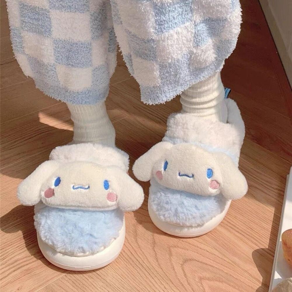 Trendyo รองเท้าแตะตุ๊กตาอะนิเมะ, รองเท้าแตะขนปุยฤดูหนาว Kuromi Kitty Cinnamoroll, น่ารักห้องนอนหอพักนักเรียนบ้านรองเท้าแตะรองเท้าหญิง
