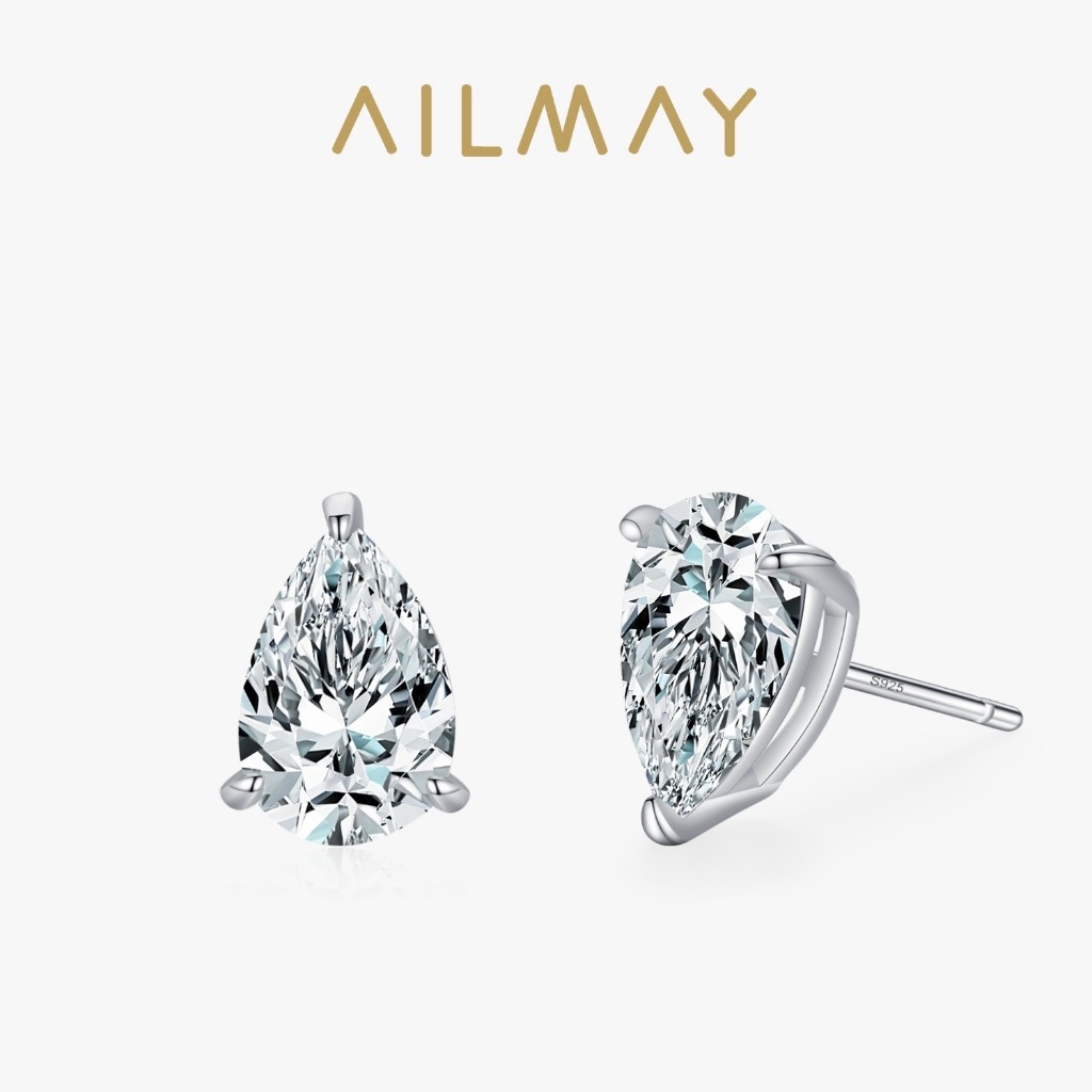 Ailmay 925 เงินสเตอร์ลิงElegant Pear ClearZirconสตั๊ดต่างหูเครื่องประดับFine