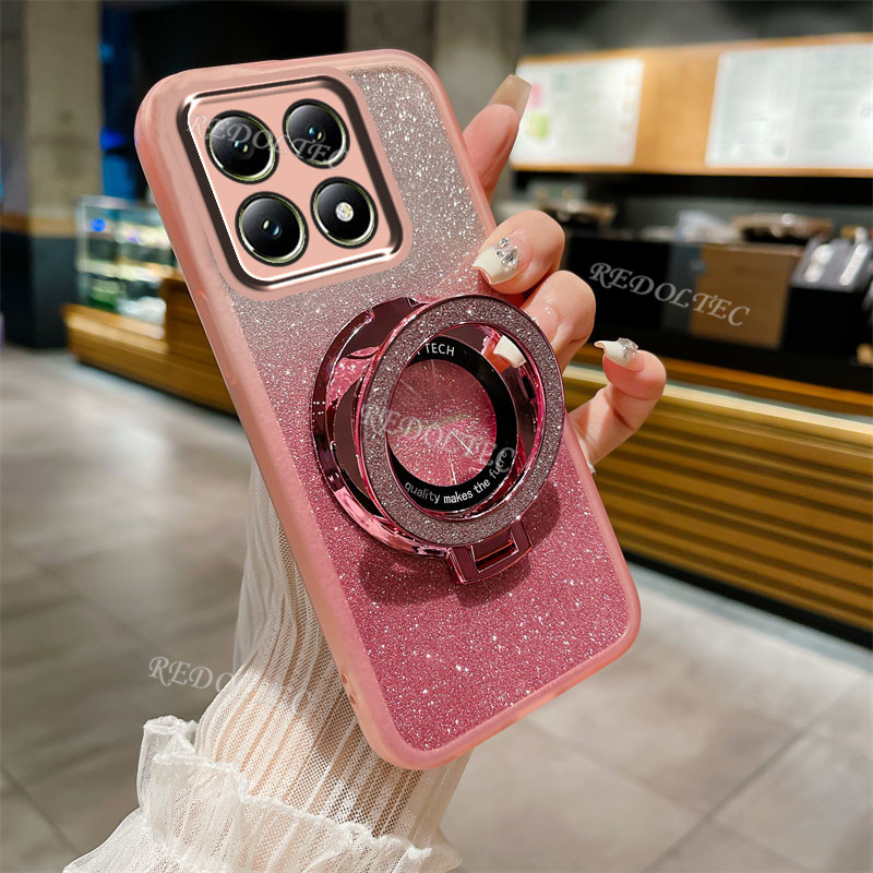 ปลอก Xiaomi 14T 14T Pro 5G 2024 ออกแบบใหม่กรณีGlitterโปร่งใสXiaomi Mi 14T 14TProGradient Blingฝาครอบโทรศัพท์แม่เหล็กขาตั้งผู้ถือ