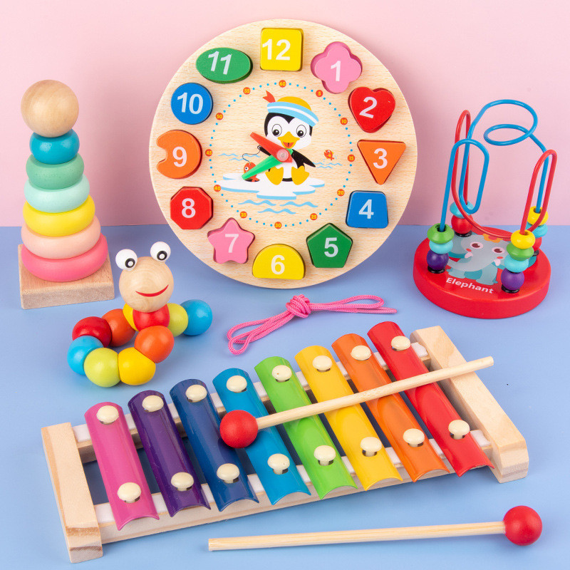 ของเล่นเด็กทารก Tetris Rainbow Tower นาฬิกา Tangram Baby Early Education 03 เด็กการศึกษาของเล่นขนาดเ