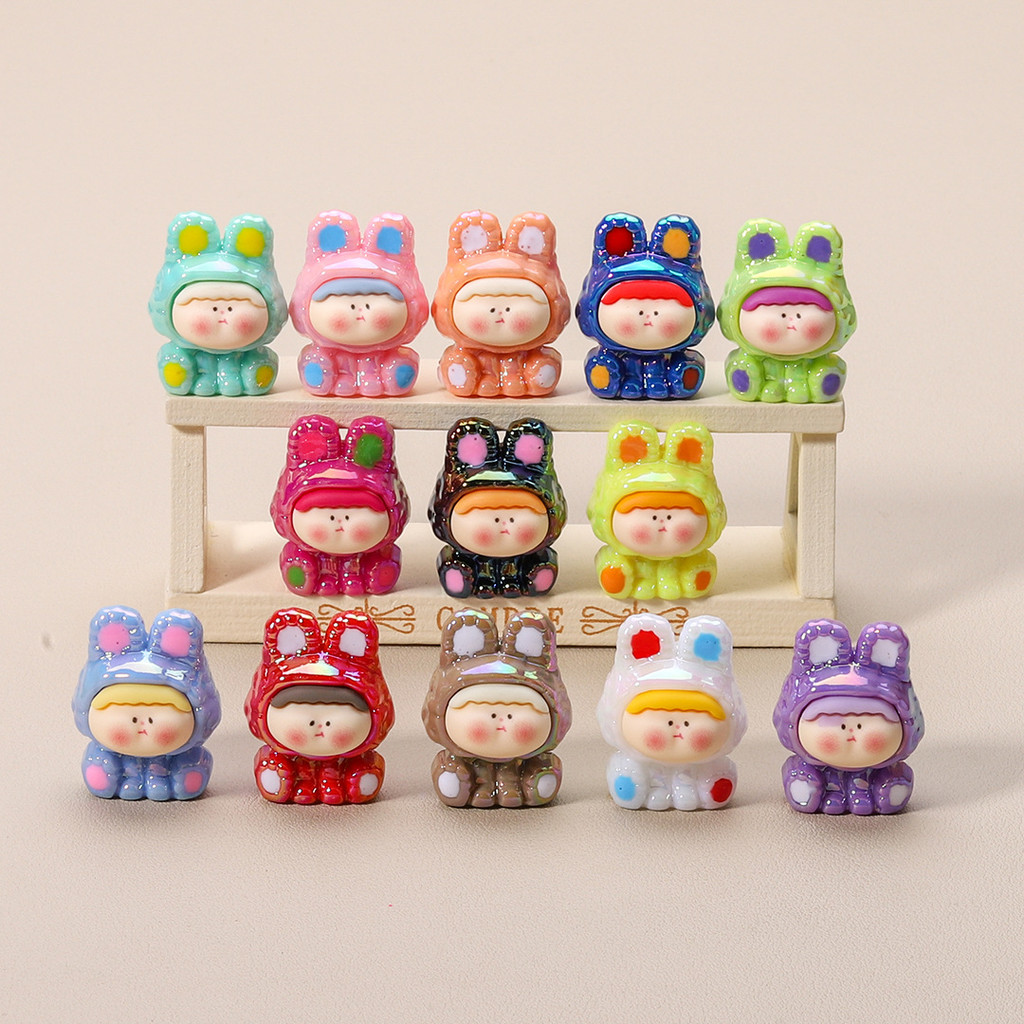 เครื่องรางเรซิน 3D กระต่ายสีสันสดใสเคลือบ 13 ชิ้นสําหรับ DIY (7-302)