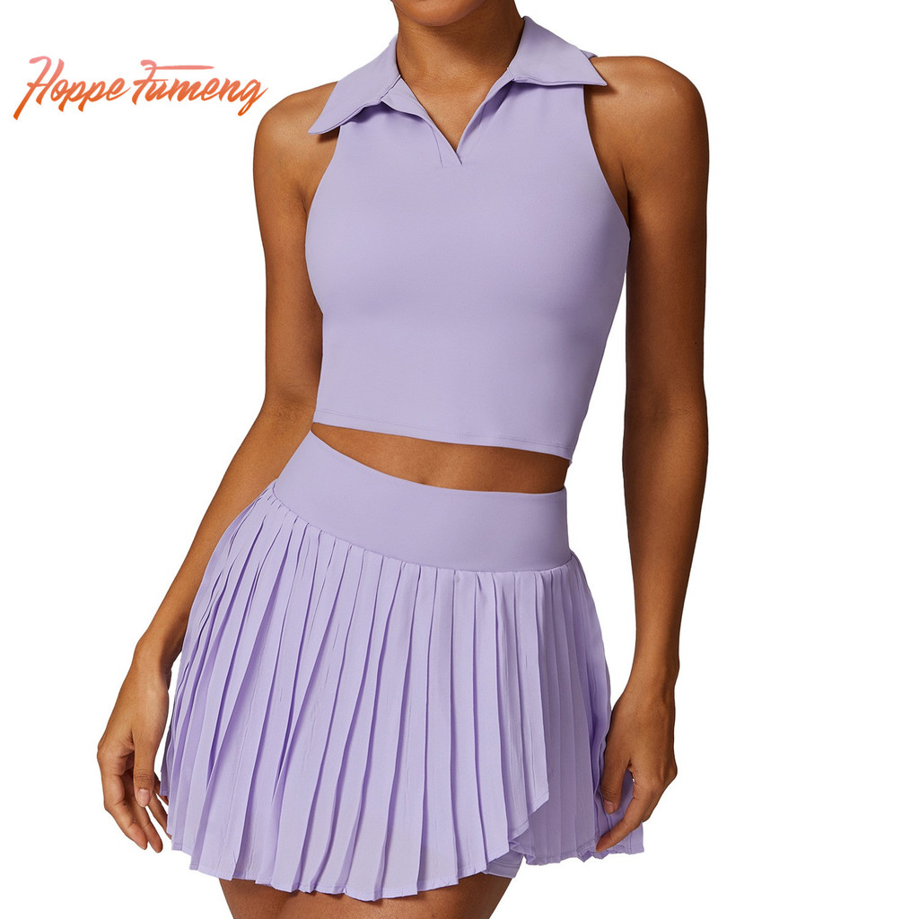 [Hoppe Fumeng] ชุดเสื้อกล้ามบุนวมผู้หญิงและกระโปรงเอวสูงสําหรับเล่นกีฬา