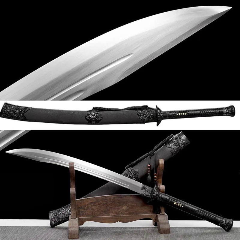 Black Dragon/Tiger Broad Sword Chinese KungFu Oxtail Knife Battle High Carbon Steel Blade Qing Dynas