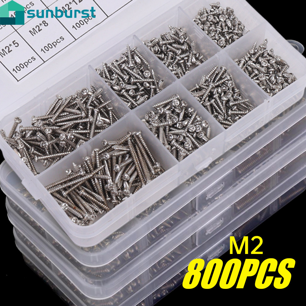 800 ชิ้น Self Tapping Phillips สกรู Assortment Kit - เครื่องมือฮาร์ดแวร์บ้าน - เหล็กคาร์บอน Cross Drive สกรูหัวกลม - M2 Self เจาะสกรูไม้ - ซ่อมเฟอร์นิเจอร์