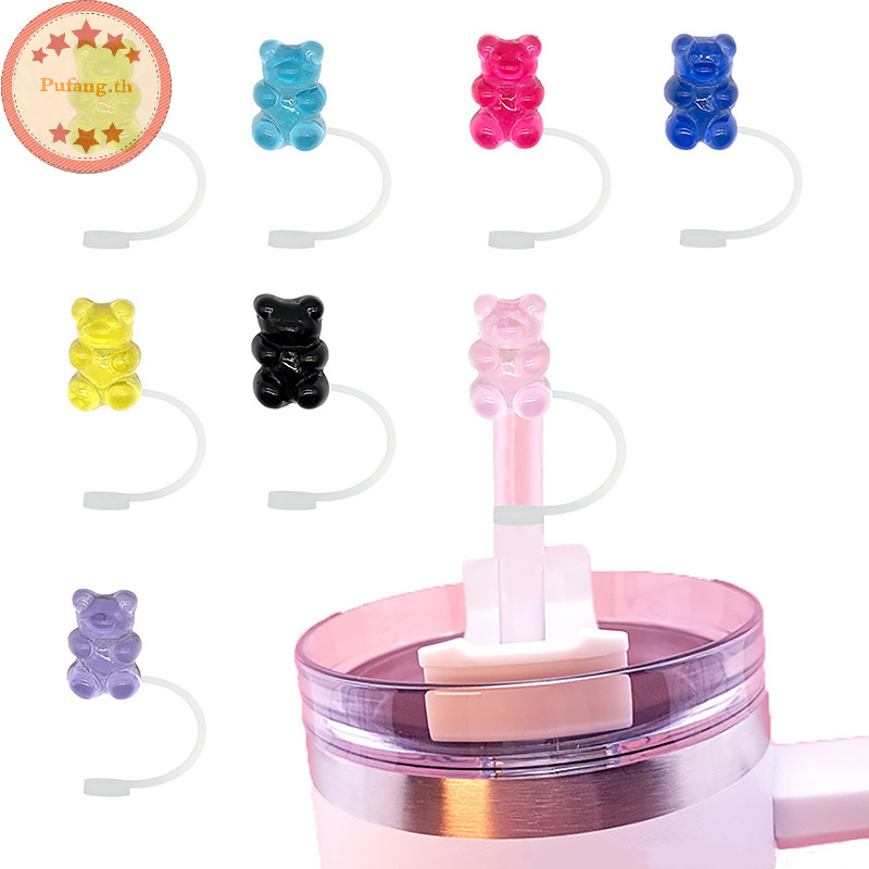 Pufang น่ารักฟางหมวก Toppers Tumbler ถ้วยน่ารักซิลิโคนฟางเคล็ดลับฝาปิดครอบคลุม TH
