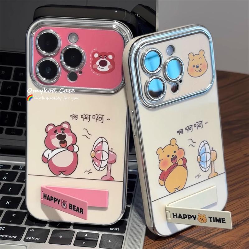 สําหรับrealme C53 C55 C25 C11 2021 C51 หมายเหตุ 50 C15 C35 C30s C33 C12 C3 5 5I 5S 9I Narzo 50i 50A Prime C20 C21 น่ารักสตรอเบอร์รี่หมีวินนี่เดอะพูห์วงเล็บการ์ตูน + เคสโทรศัพท์ + โลหะ
