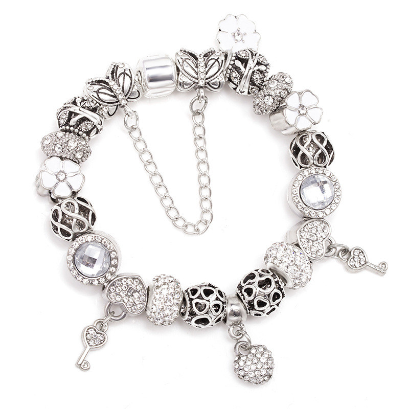 Original Design Creative Matching Hand Jewelry Alloy Silver-Plated Peach Heart Key Dot Rhinestone จี้สร้อยข้อมือหญิง
