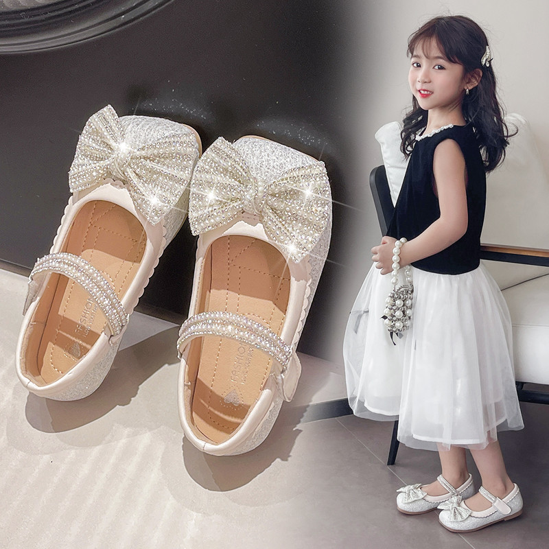 Sweet Rhinestones เด็กทารกหนังรองเท้าแบน Bling Frill Bowknot สบาย Soft Sole รองเท้าเจ้าหญิงเด็ก 2-16 ปี