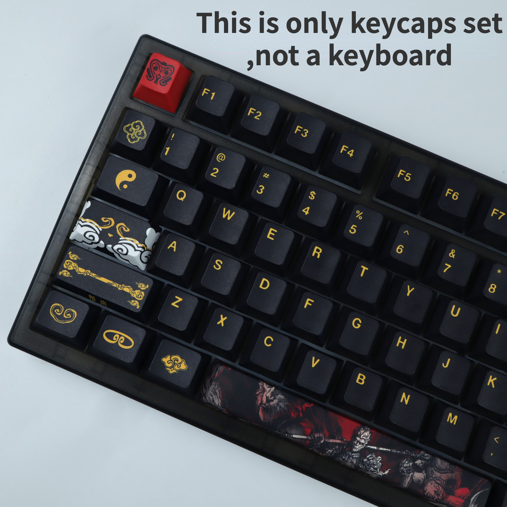 Black Myth Wukong PBT Keycap Cherry Black Keycap ชุด Dye Sublimation ที่กําหนดเองคีย์บอร์ด Keycap ปรับให้เข้ากับ 61/63/64/67/68/71/75/78/82/84/87/96/98/100/104