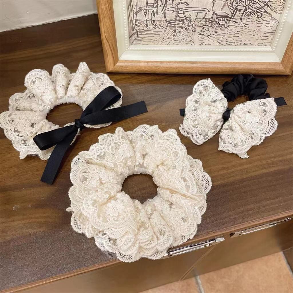 ลูกไม้ขนาดใหญ่ลําไส้ผูกผมโบว์อ่อนโยนปักผมผูก