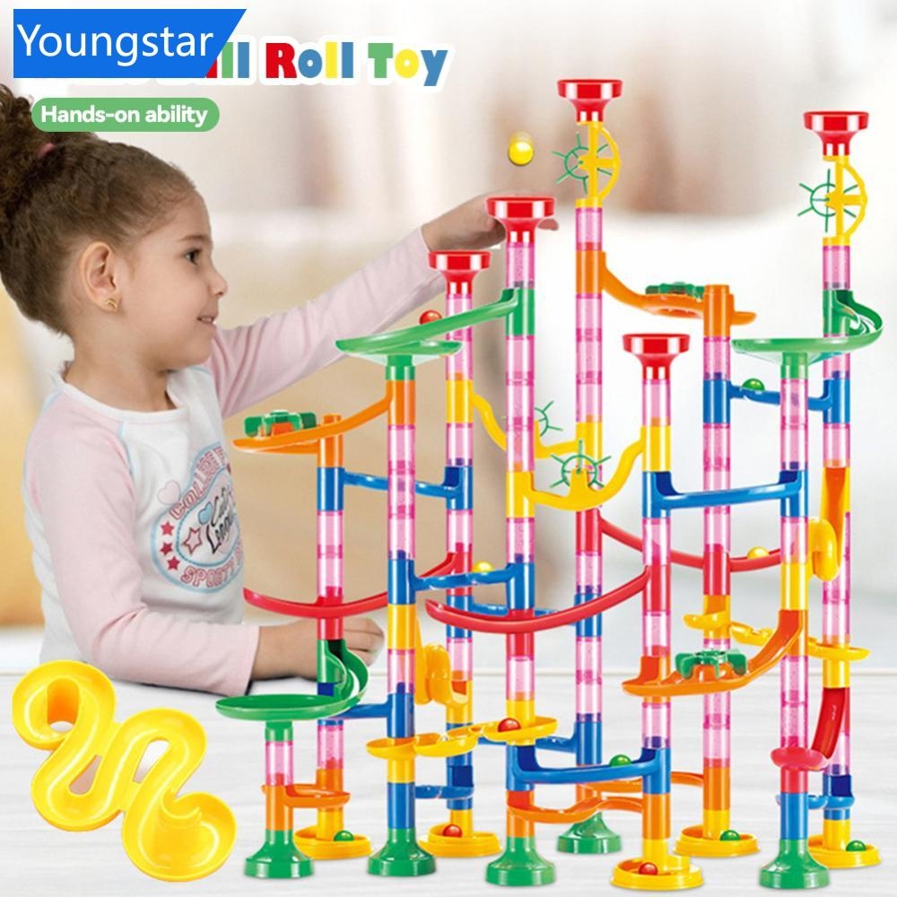 Ys DIY ก่อสร้างหินอ่อน Run Race Track Building Blocks เด็ก 3D Maze Ball ม้วนของเล่นเด็กคริสต์มาสของข