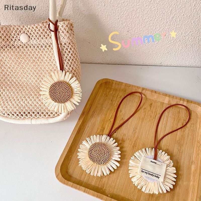 Ritasday Boho สานดอกทานตะวันชื่อสติกเกอร์จี้ Handmade ดอกไม้ชื่อแท็ก Charm กระเป๋าตกแต่ง Anti-lost Mark ชื่อพวงกุญแจ Ch ใหม่