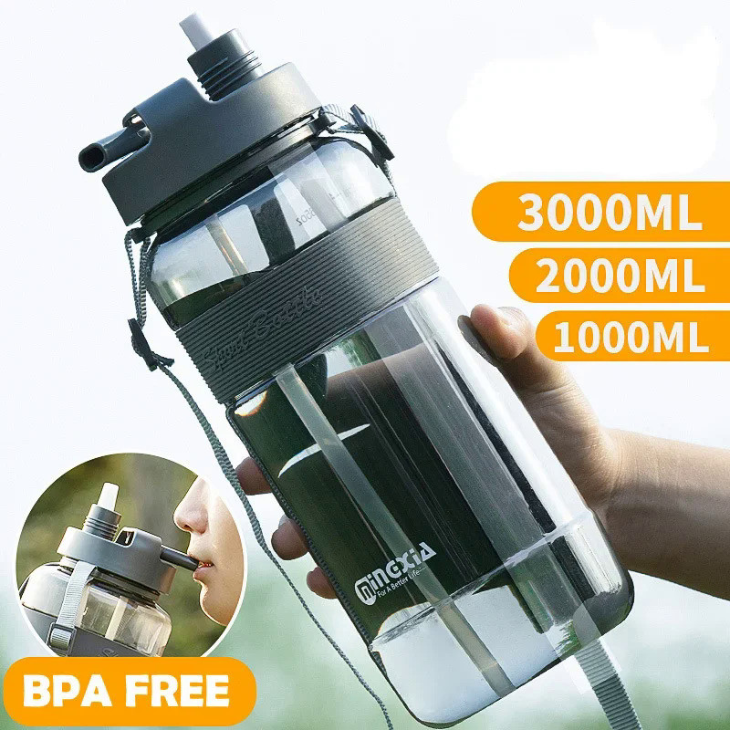 New Sport Drinking Water Bottle with Straw BPA Free 1000 Ml 2000ml  Plastic Water Drinking Bottle fo