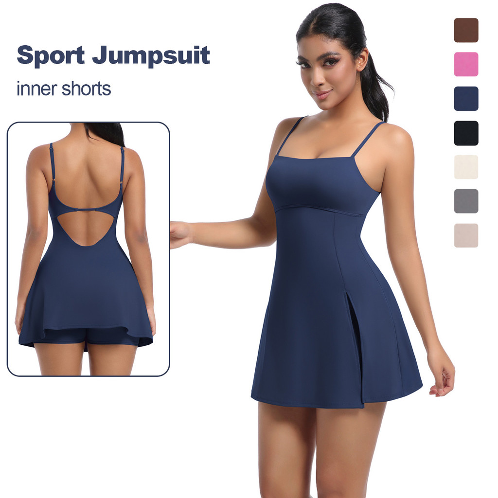 Nessaj กีฬากระโปรงเทนนิส Jumpsuit Slim โยคะกางเกงขาสั้นฟิตเนสกระโปรงผู้หญิง Gym ชุดออกกําลังกาย