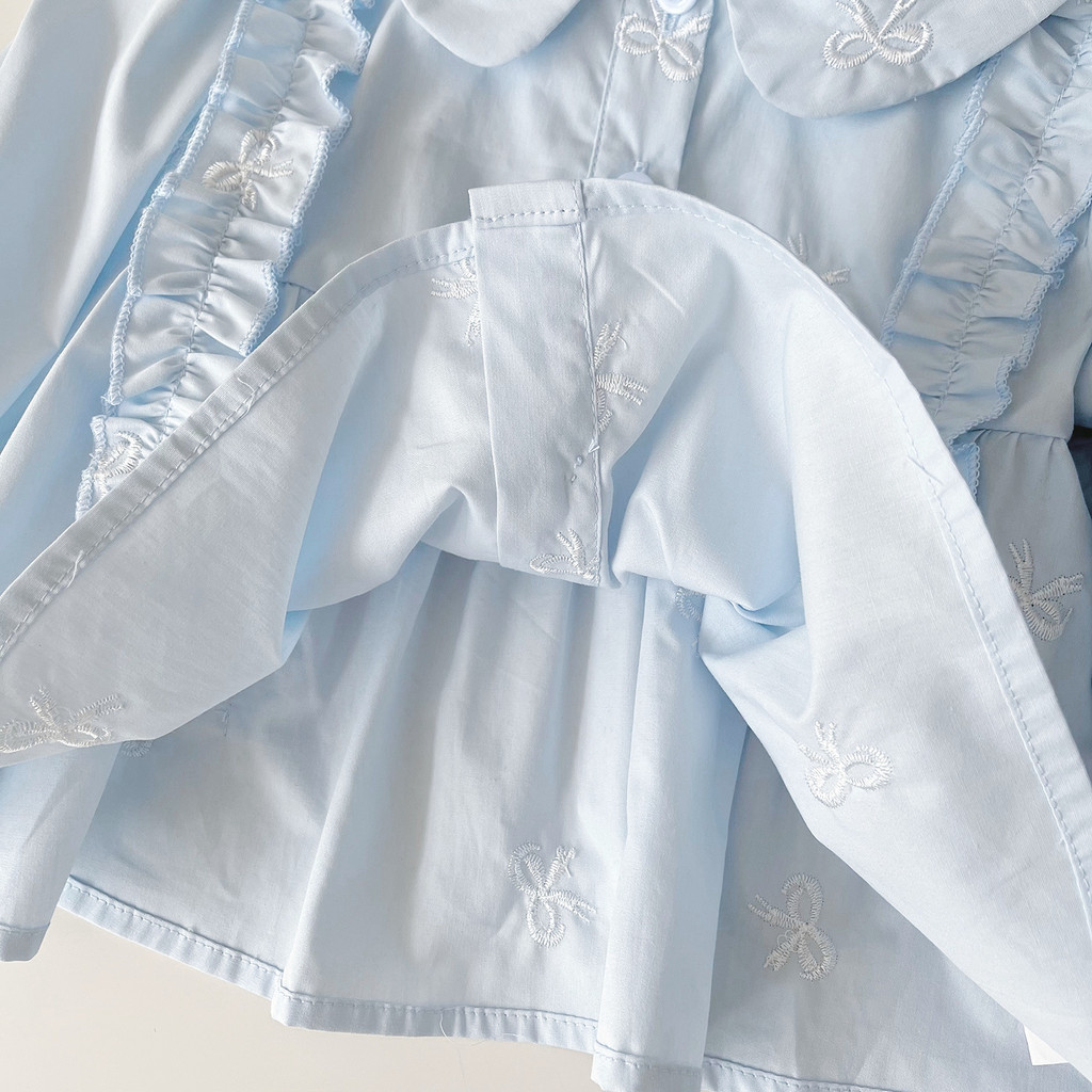 ฤดูใบไม้ร่วงหวานเด็กสาวกุทัณฑ์เย็บปักถักร้อยลูกไม้ปกเสื้อแขนยาว