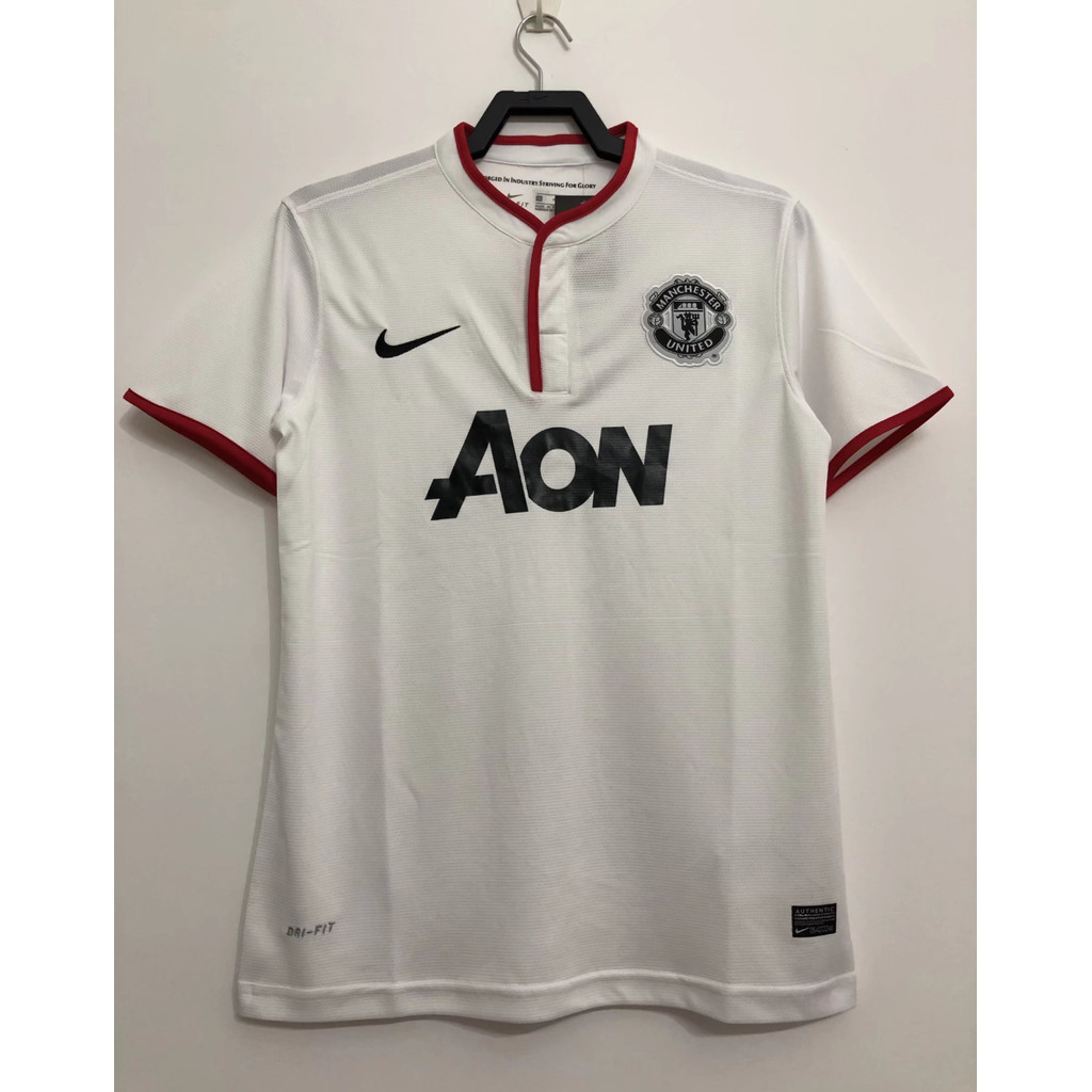 2013-14 เสื้อยืดแขนสั้นกีฬาฟุตบอลย้อนยุคสีขาวแมนยู