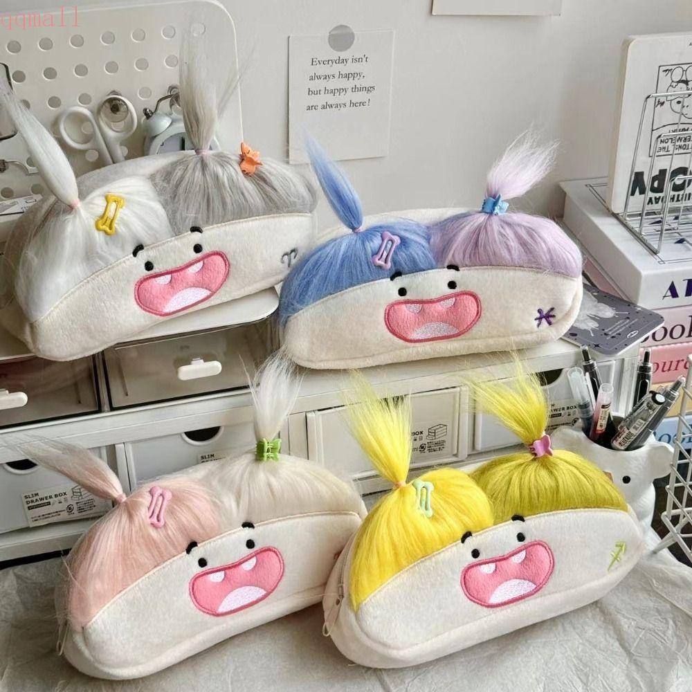 Qqmall Afro-Hair ตุ๊กตาปากกากระเป๋า, Kawaii DIY Fluffy Hair ดินสอ,เดสก์ท็อปขนาดใหญ่ความจุตลกซิป Soft Plush ปากกากระเป๋าโรงเรียนอุปกรณ์