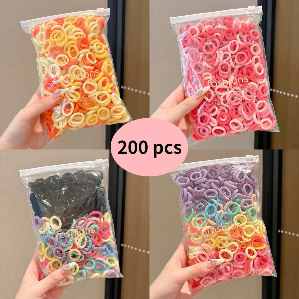 200ชิ้นชุดลูกอมสีผูกผมเด็กยืดหยุ่นสูงและทนทานยางรัดน่ารักอุปกรณ์ผมเด็กสาวผมหางม้าเชือกผม