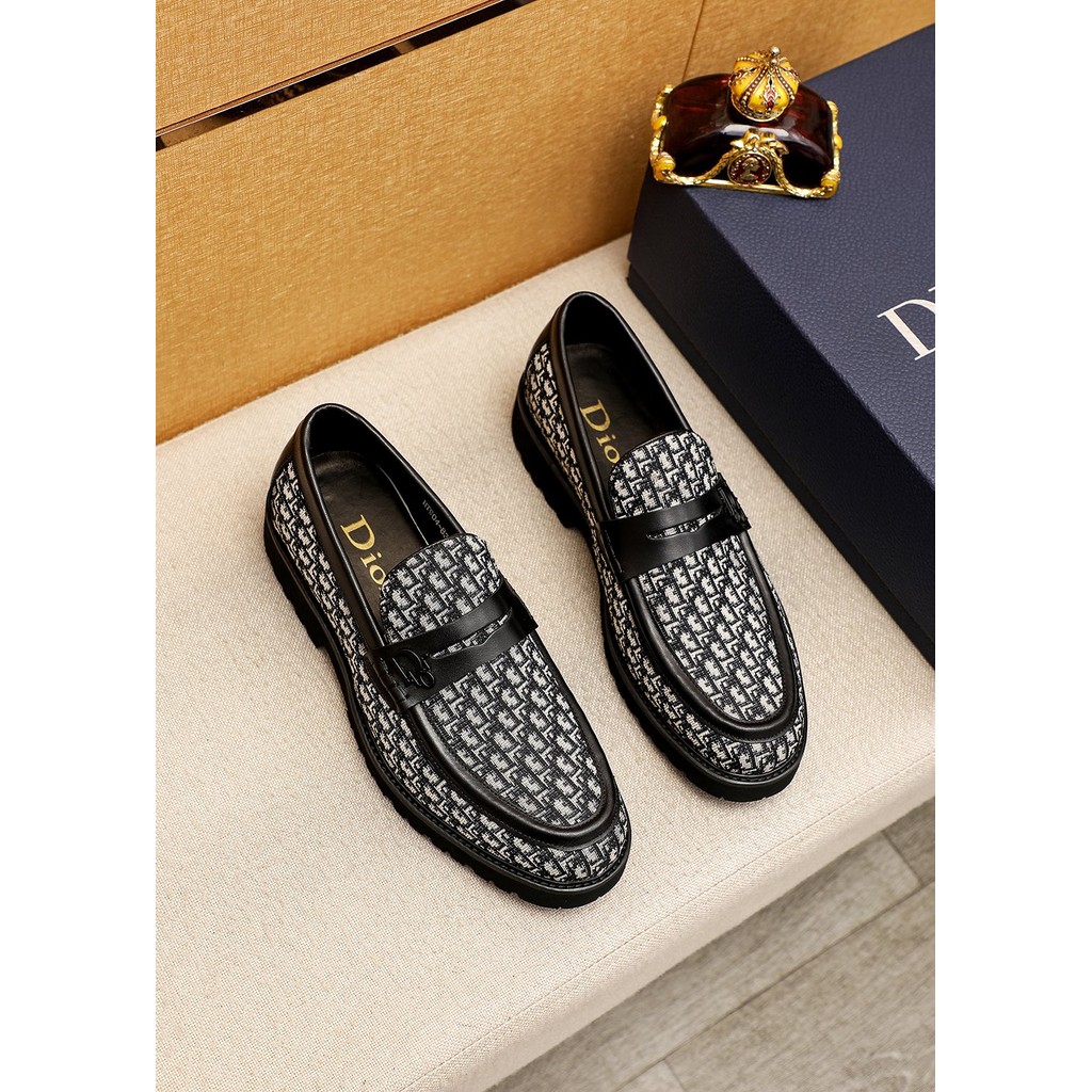 Dior นําเข้าผ้าเย็บ Cowhide Upper Cowhide Lining Loafer รองเท้าผู้ชาย