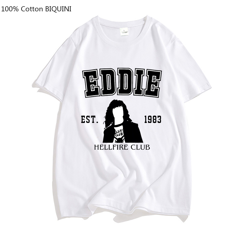 Eddie Munson T เสื้อบุรุษสําหรับฤดูร้อนแขนสั้นพิมพ์ Tshirt Letter แขนสั้นชาย