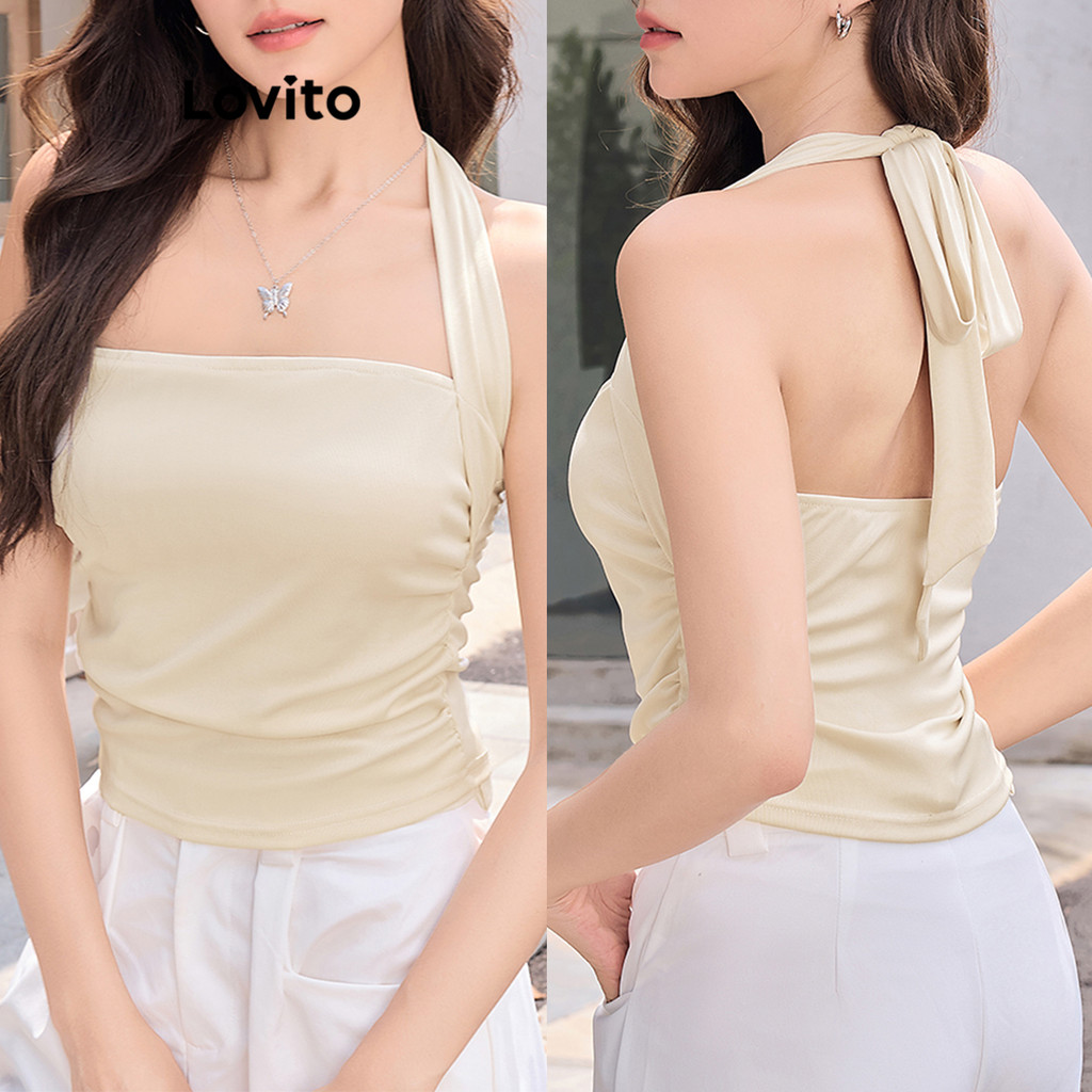 Lovito เสื้อกล้ามจีบแบบสบาย ๆ สำหรับผู้หญิง L105MD202