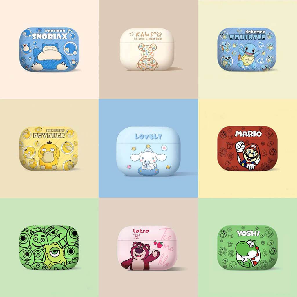 Mango กรณีปลอกสําหรับ AirPods 1 2 3 4 Pro 2 กรณีปลอก Gen 2 3 4 2nd 3rd 4th Gen2 Gen3 Gen4 Matte TPU กรณีน่ารักการ์ตูนอะนิเมะหูใหญ่สุนัขเป็ดสีเหลืองเต่า