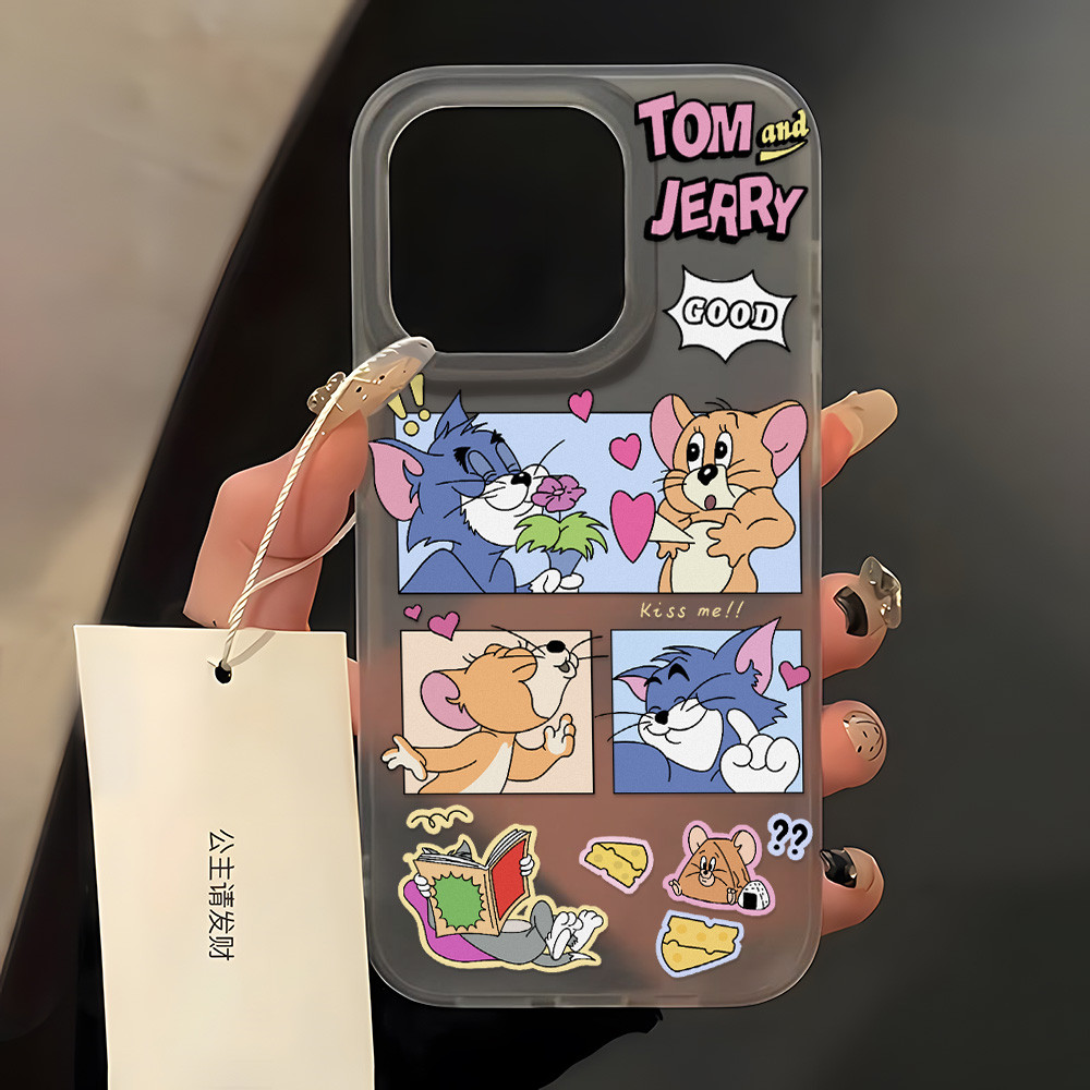 Cute Cat เคสสีดำด้านสำหรับ iPhone 16 15 Pro MAX 14 Plus 11 12 13 เคสโทรศัพท์ เคสโทรศัพท์มือถือนิ่ม แบบใส แต่งรูขนาดใหญ่