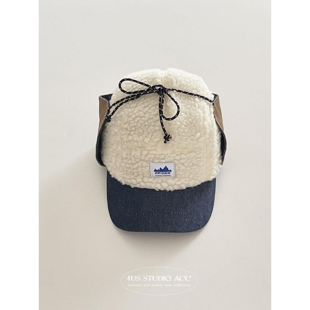 Camouflage Lei Feng หมวกฤดูหนาว Lamb Wool Warm Windproof Trend สีบล็อกผู้ใหญ่ป้องกันหูเบสบอลหมวก