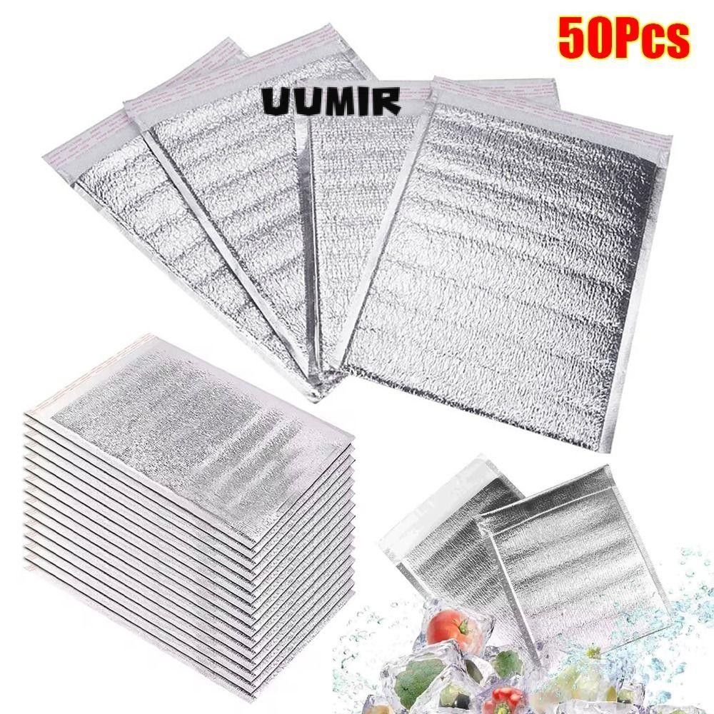Uumir 50 ชิ้น/แพ็คถุงฉนวนกันความร้อน,อาหารการจัดส่งความร้อน Carrier ถุงอลูมิเนียมฟอยล์,เครื่องดื่มเก็บน้ําแข็งเย็นอุ่นพร้อมฝาปิดกระเป๋าเก็บความเย็น