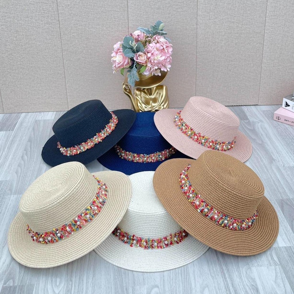 หมวกสานทรงคัพเค้กคาดสีสันสดใส [รหัสA169] สินค้าพร้อมส่งจากไทย