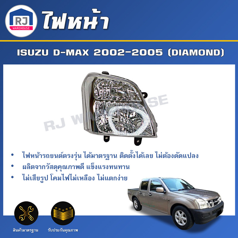 👌RJ ไฟหน้า อีซูซุ ดีแม็กซ์ ปี 2002-2005 (ไฟหน้า 1 ดวง *ไม่รวมขั้วไฟ+หลอดไฟ*) โคมไฟหน้า  ISUZU D-MAX 