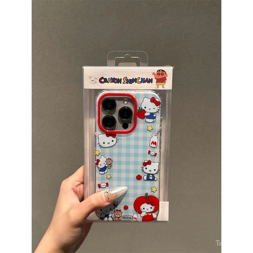 เคสโทรศัพท์มือถือสำหรับ iPhone 7 8 x XS XR xsmax 11 12 13 14 15 16 Pro Max PLUS INS ขวดนมลายตารางสีฟ้าเคสนิ่มหุ้มทั้งตัวสำหรับแมวคิตตี้เคสกันกระแทกเคส hch5
