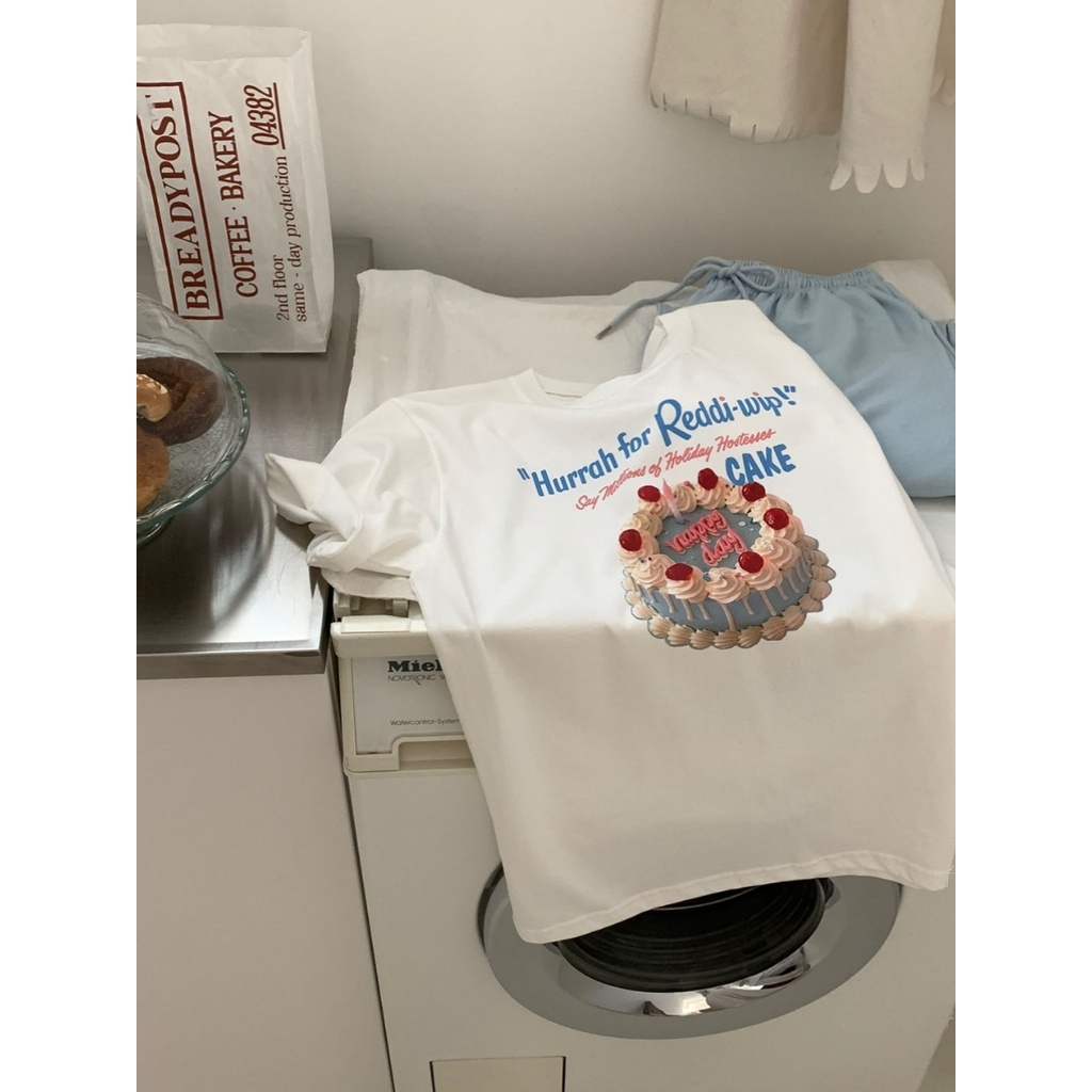 (จัดส่งตลอด 24 ชั่วโมง）Angel Official Hurrah for Reddi-wip 🎂 เสื้อยืดโอเวอร์ไซต์ ผ้าคอตตอน