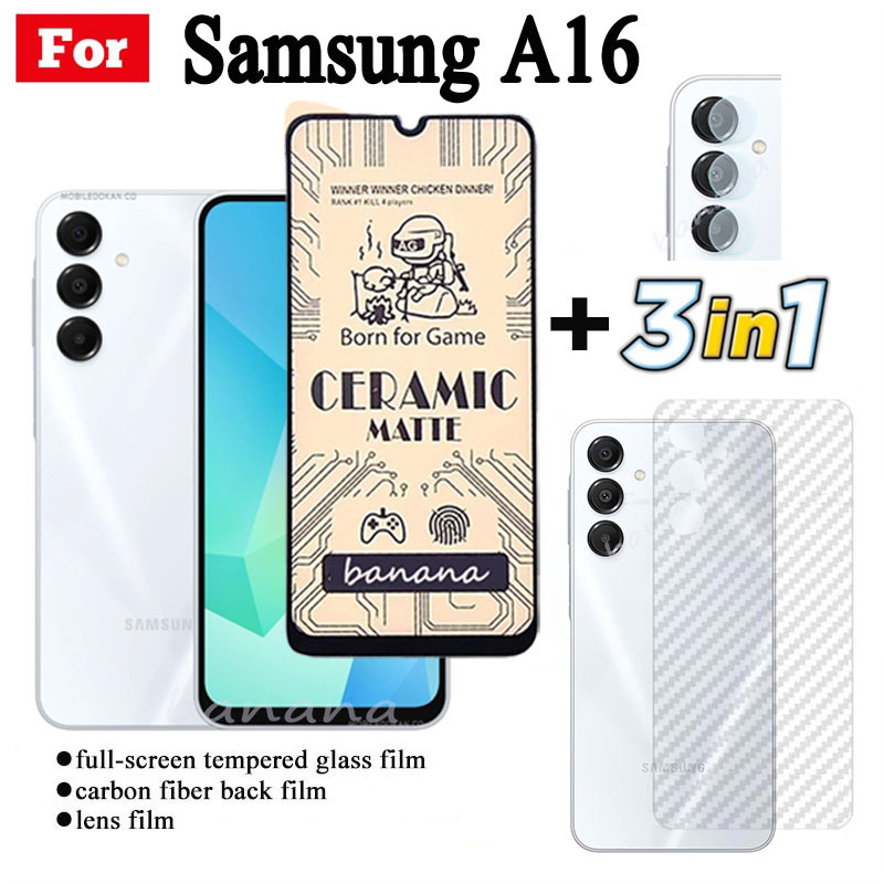 3 IN 1 Samsung A16 เซรามิคกระจกนิรภัยสําหรับ Samsung A 16 A06 เลนส์กล้องกระจกป้องกันหน้าจอและฟิล์มด้