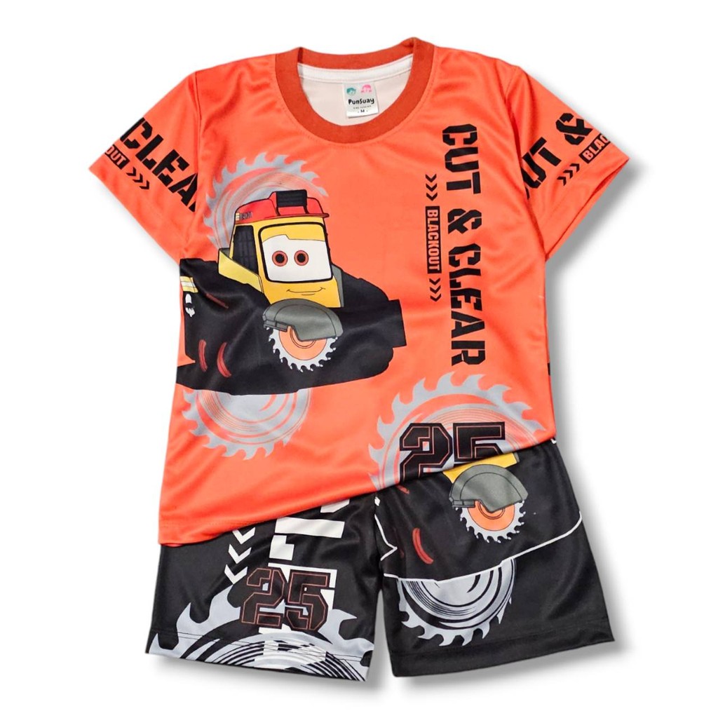 เสื้อผ้าเด็ก เสื้อแขนสั้น+กางเกงขาสั้น ลายรถก่อสร้าง Cut&Clear ผ้าไมโครเกรดA ชุดเด็กแฟชั่น ชุดเด็กลายการ์ตูน TR0647#15