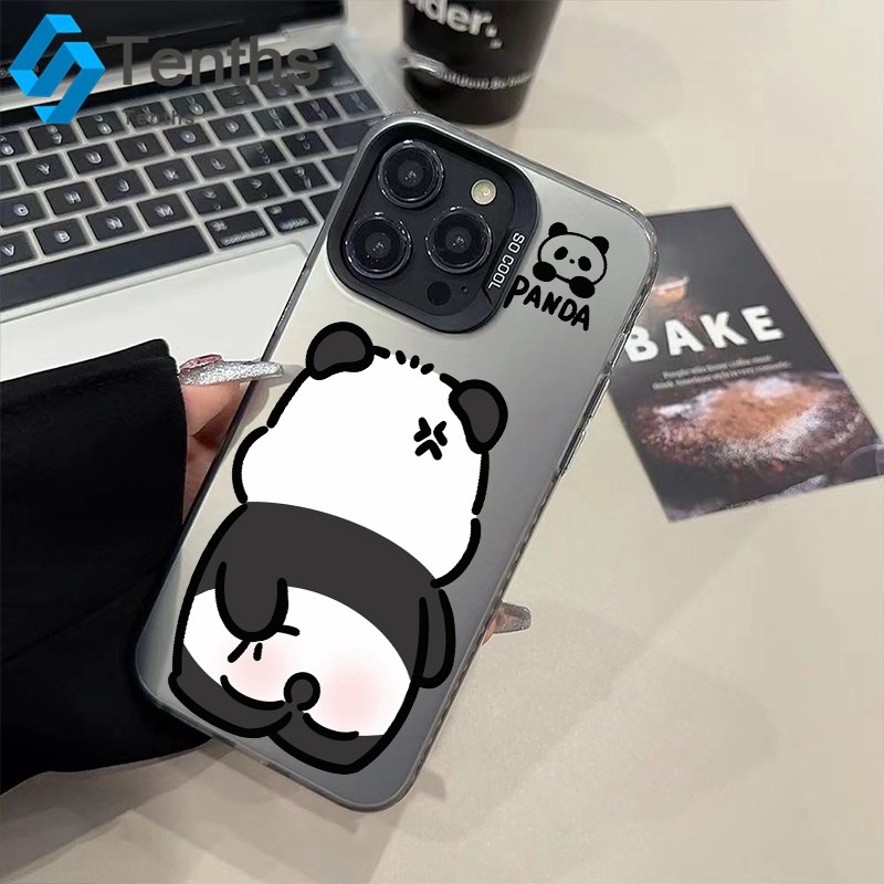 กรณีเงินสี For IPhone 8 7 Plus 16 11 1213 15 14 Pro Max X XR Xs Max หมีแพนด้าการ์ตูนน่ารัก เปลือกอ่อน