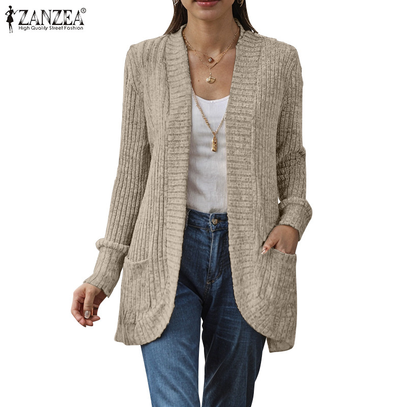 ZANZEA ใส่ ซานเซีย ผู้หญิงวินเทจลําลองคอวีแขนยาวหลุมลายกระเป๋ากิโมโน