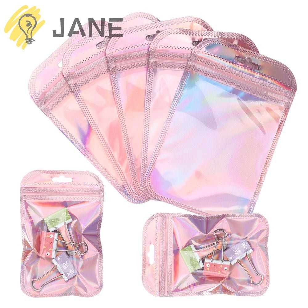 Jane 50 ชิ้น/ถุงถุงปิดผนึกด้วยตนเองพร้อม Hang Hole Iridescent คุณภาพสูง Zip Pouches