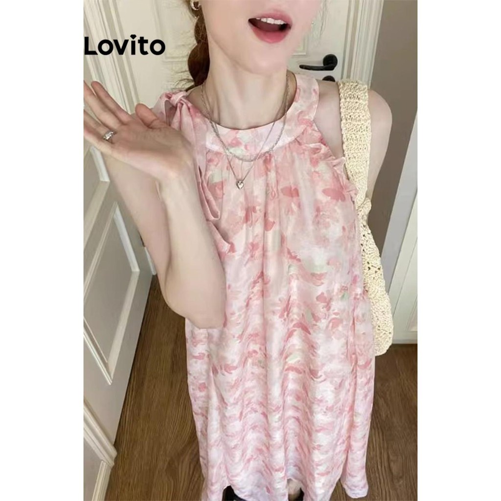 Lovito ชุดเดรสผู้หญิง พิมพ์ลายดอกไม้ สไตล์ลำลอง LNA50220