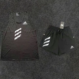 【Ready Stock】 Marathon Training Running Track and Field Workout Exercise Outfit Quick-Drying Breathable Three-Point Printing Fashion Men's Sports Vest 2-Piece Set tU4F 4Png