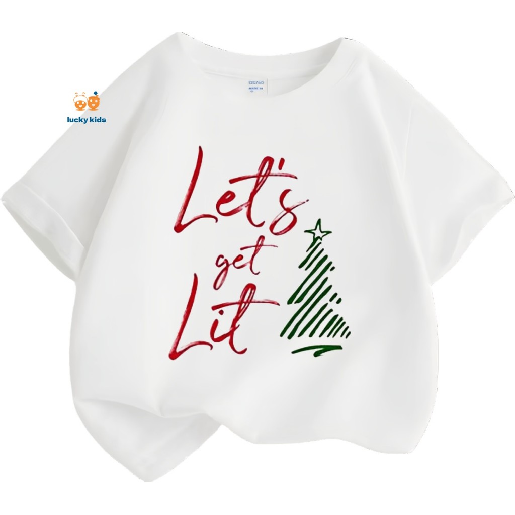[Merry christmas] เสื้อยืดสำหรับเด็กผู้ชายและผู้หญิงเสื้อยืดต้นคริสต์มาสสำหรับเด็กไม่มีลูกบอลไม่เปลี่ยนแปลง LUCKY KIDS