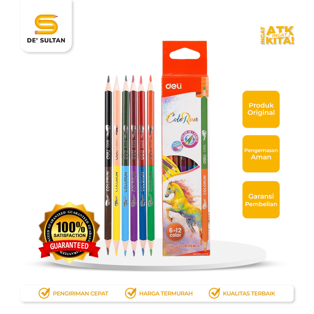 DELI DOUBLE COLORED PENCIL 6 DUAL COLORS EC00500 (1 ชุด)
